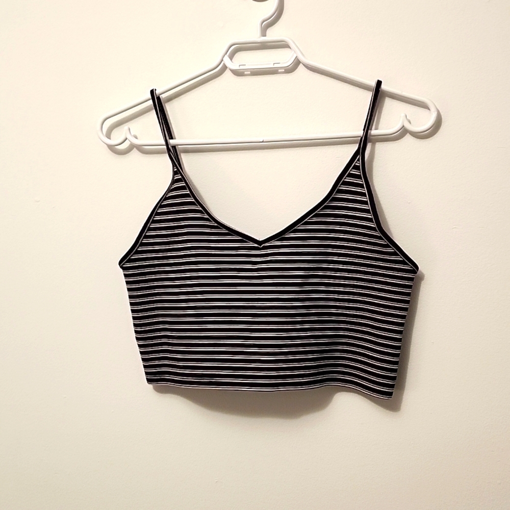 Talula black and white cropped striped spaghetti strap top size M